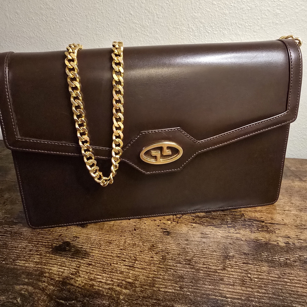 Vintage GUCCI 2 Way Espresso Leather Handbag